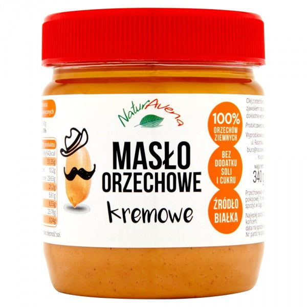 Masło orzechowe kremowe 100% bez soli i cukru.