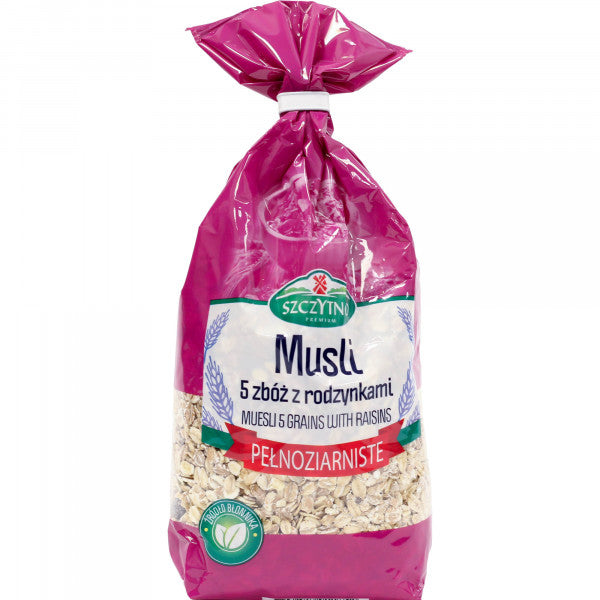 Musli Szczytno pełnoziarniste 5 zbóż z rodzynkami