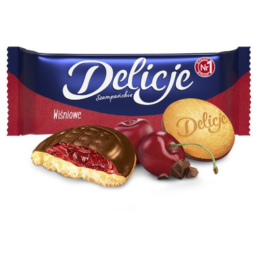 Delicje Szampańskie Biszkopty z galaretką wiśniową oblewane czekoladą 147 g