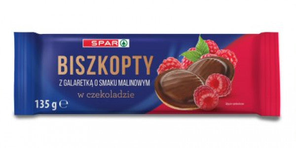 Biszkopty Spar z galaretką smak malinowy w czekoladzie